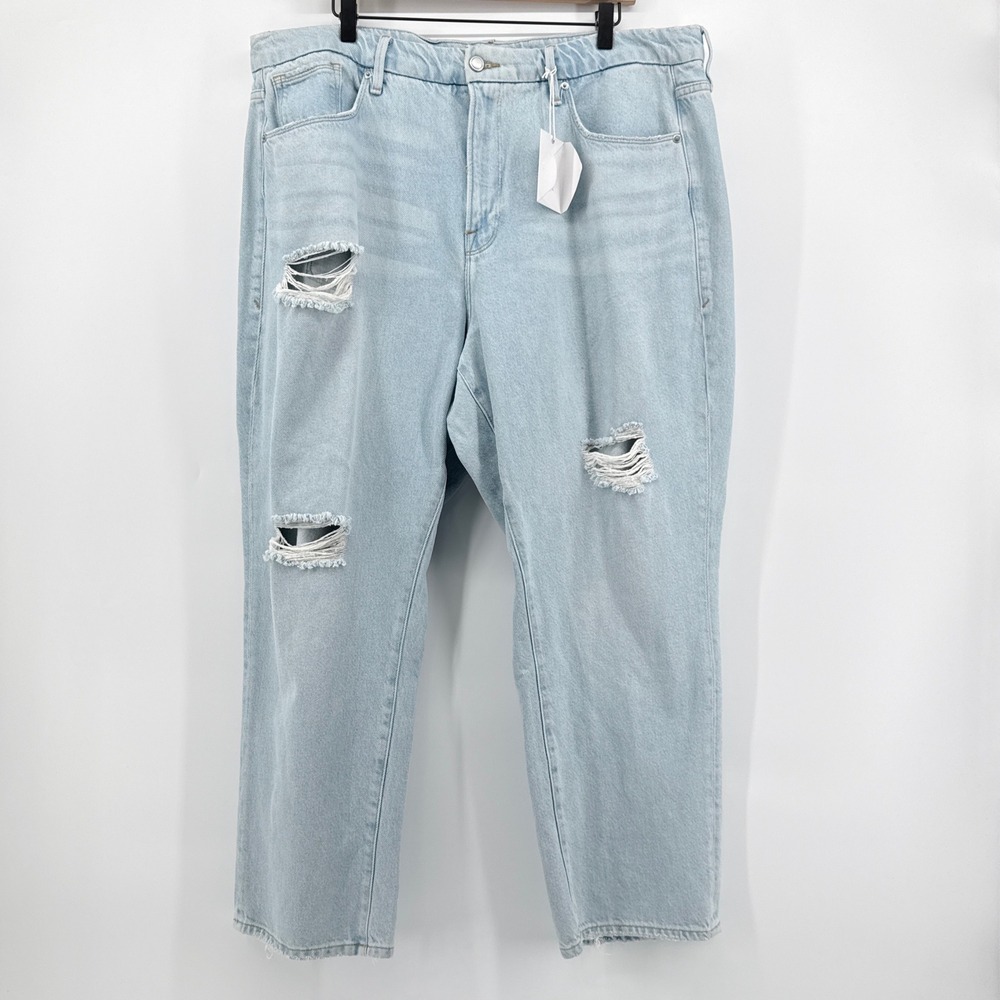 Good American NWT Good Vintage High Rise Distressed Straight Jeans Blue Size 18